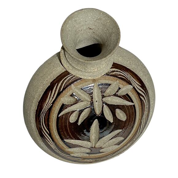 Handmade Flat Bottom Stoneware Vase Signed Mexican‎ Southwestern Earthy Natural - Picture 10 of 13